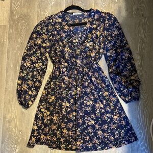 Cupshe Navy Floral Long Sleeve Dress